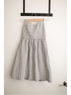 Women's Strapless Striped Dress White Blue J Crew 2 Petite